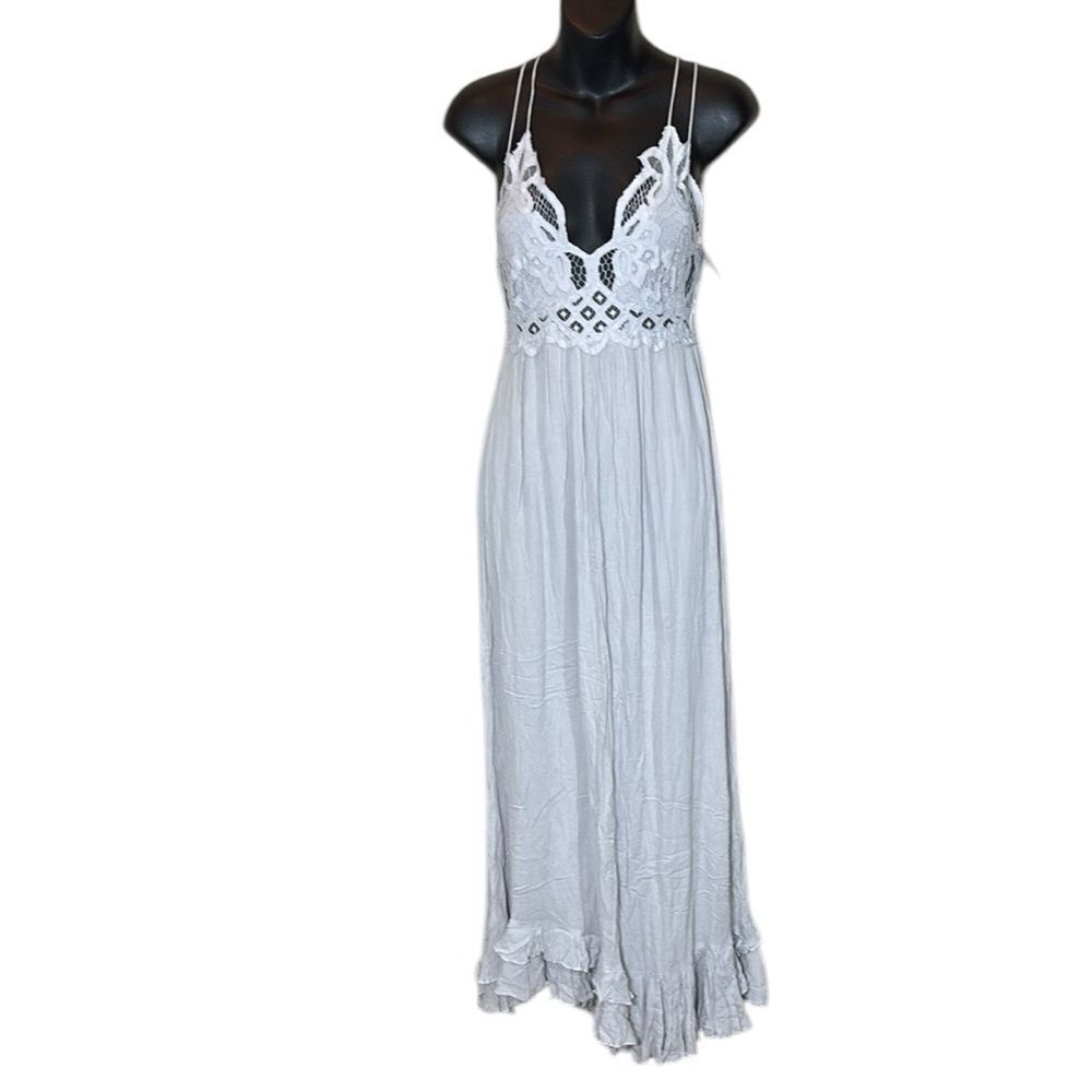 Free people one women’s xs adella slip dress‎ maxi stardust fairy assymetric new - Picture 2 of 9